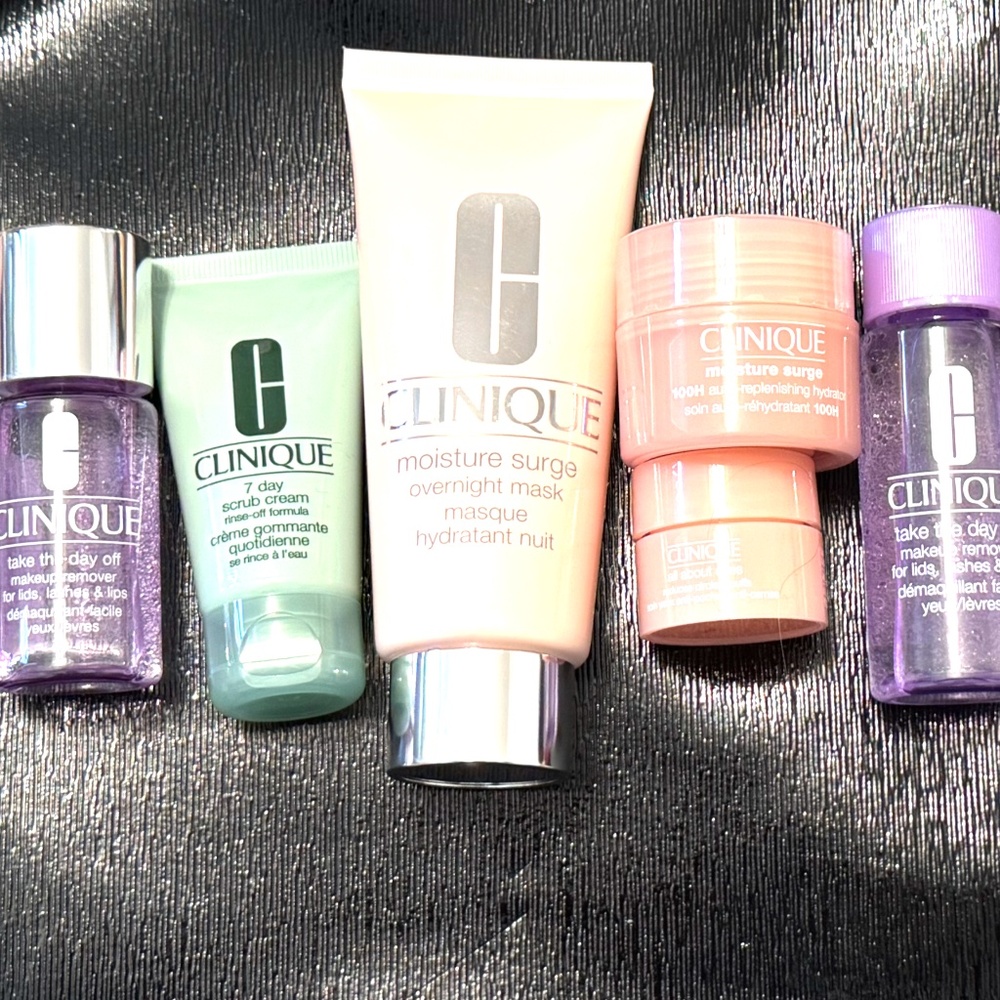 NEW 6 pc Lot of Clinique Full & Travel sz Moisture Surge Mask Eye Take Day Scrub